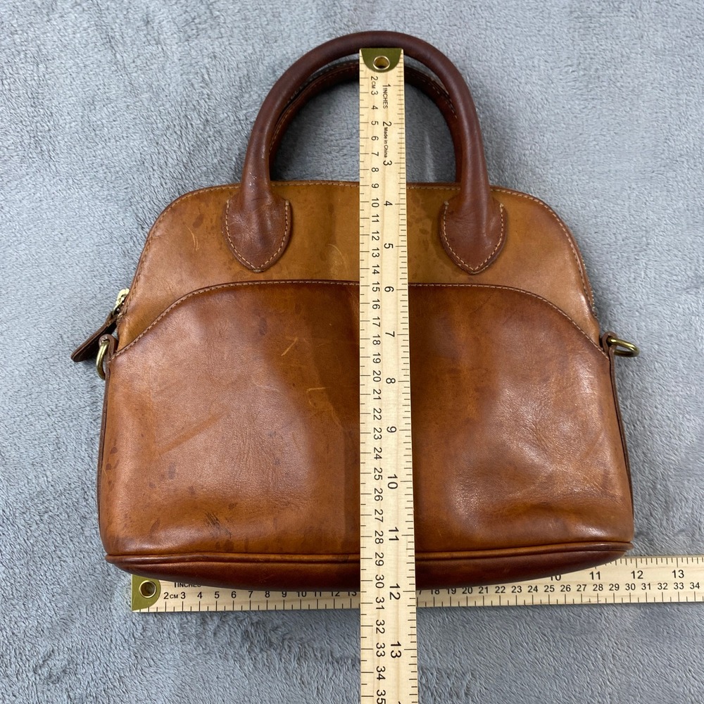 Vintage G.H. Bass Co Satchel Bag M Tan Leather Dome Style Patina Brass Hardware - Picture 7 of 12